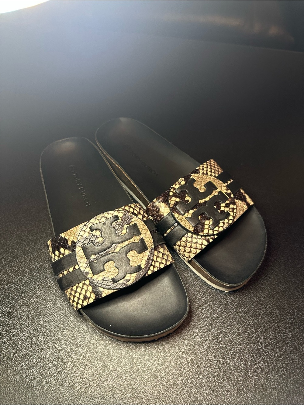 Tory Burch Leigh Snake Print Leather Slides size 6.5